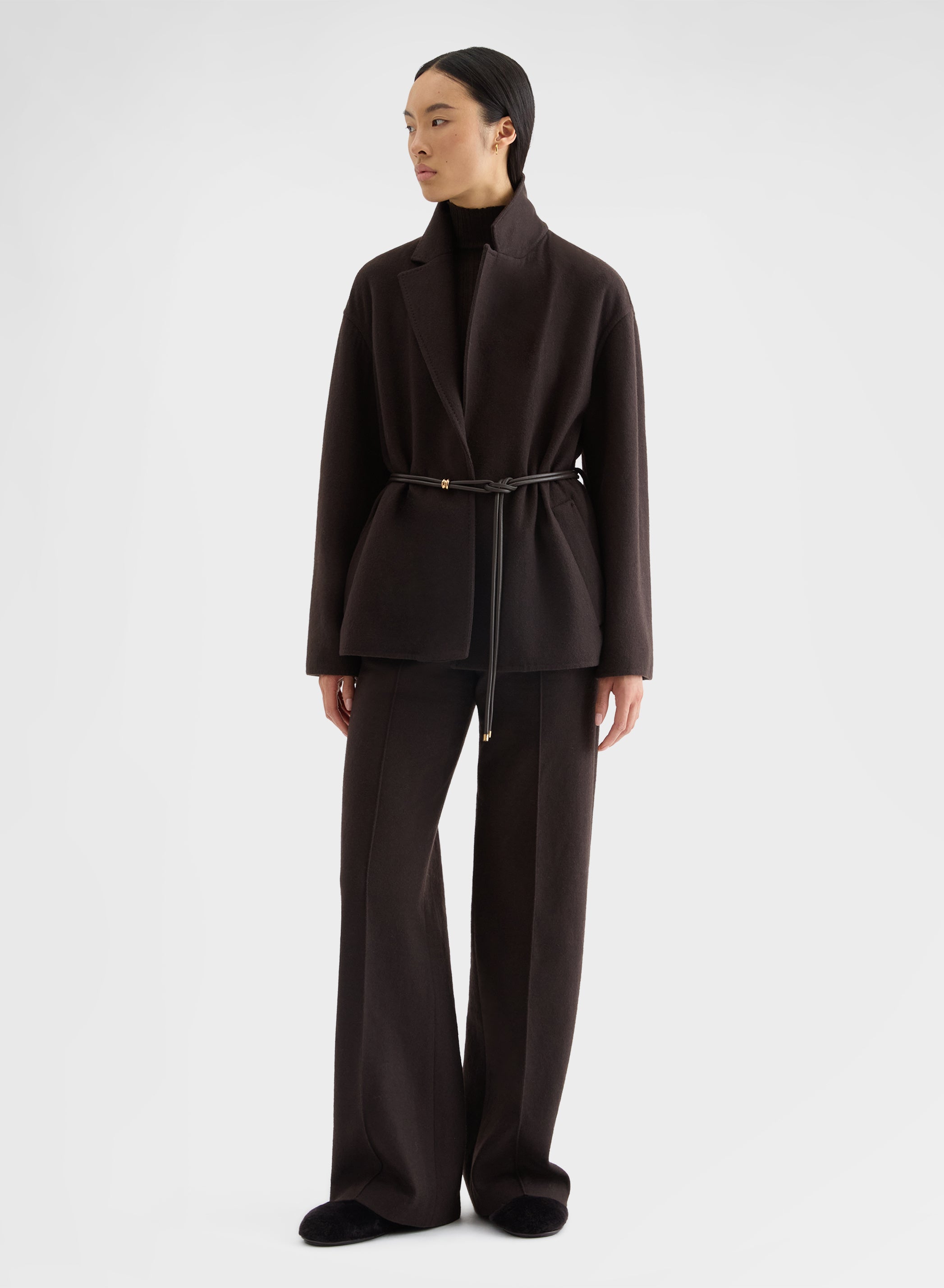 B-JERSEY DOUBLE FACE BELTED BLAZER CHOCOLATE