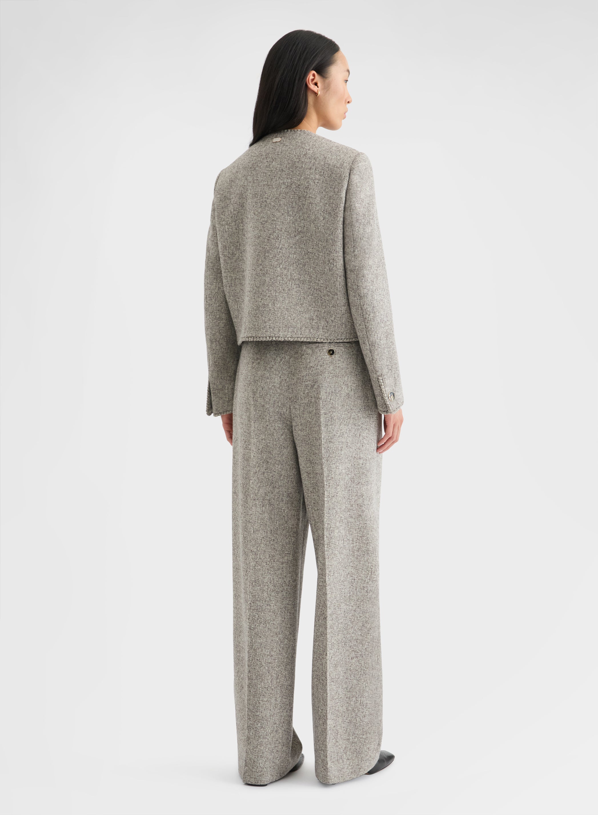 HEAVY MOULINE WOOL ROUND NECK CROPPED JACKET