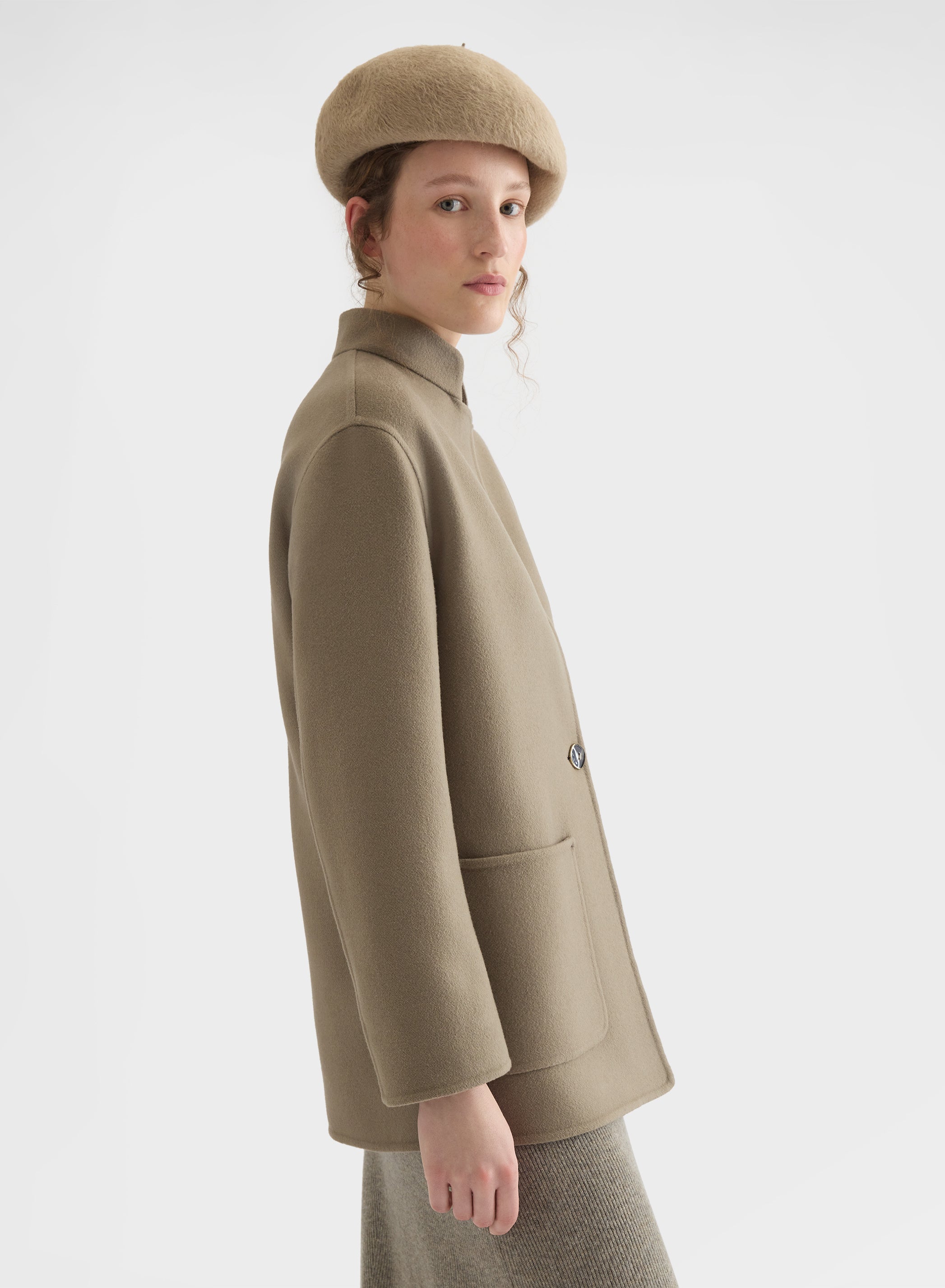 Matt Cashmere Double Face High Neck Cardigan Jacket | Agnona