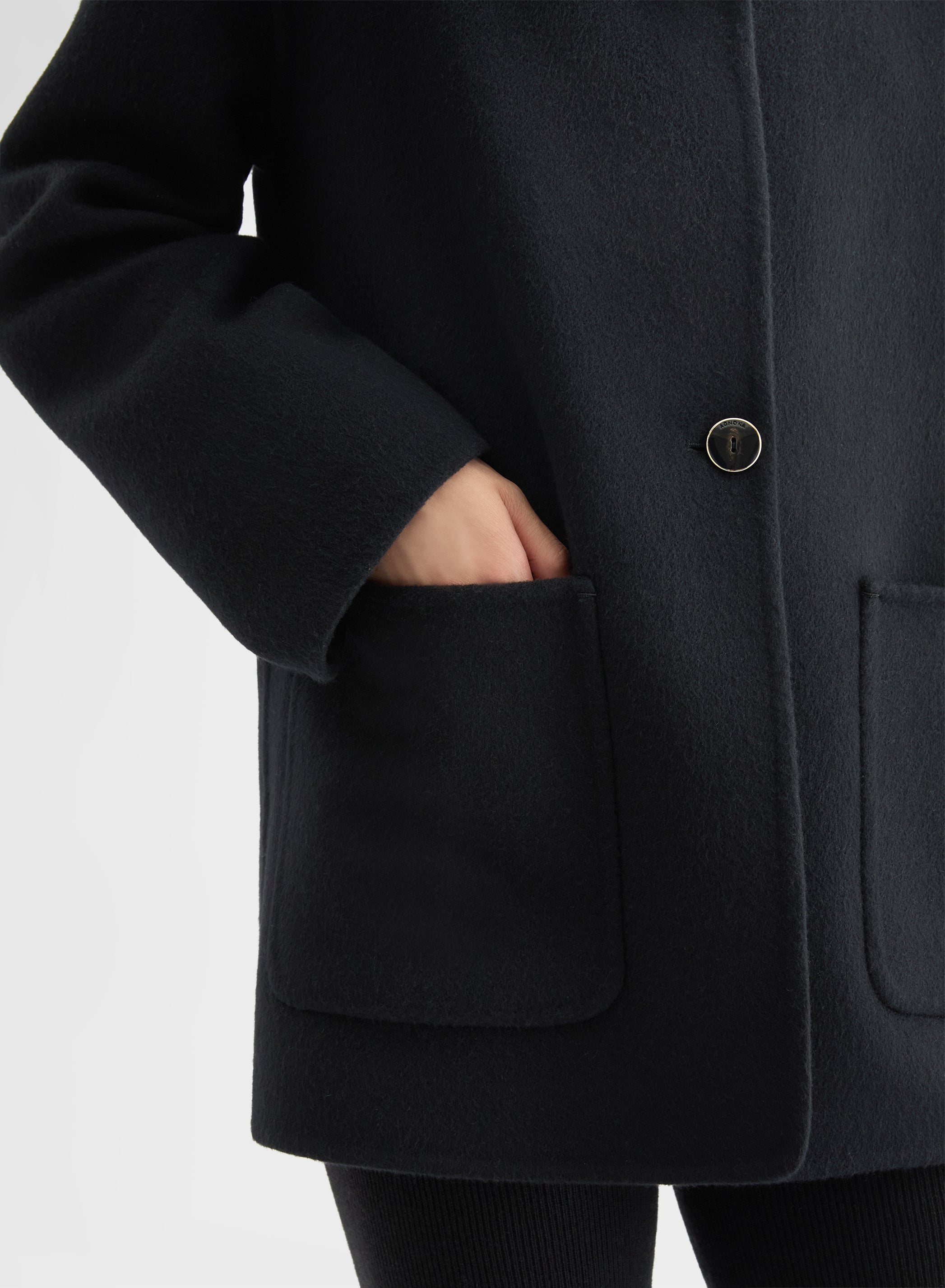 MATT CASHMERE DOUBLE FACE HIGH NECK CARDIGAN JACKET BLACK