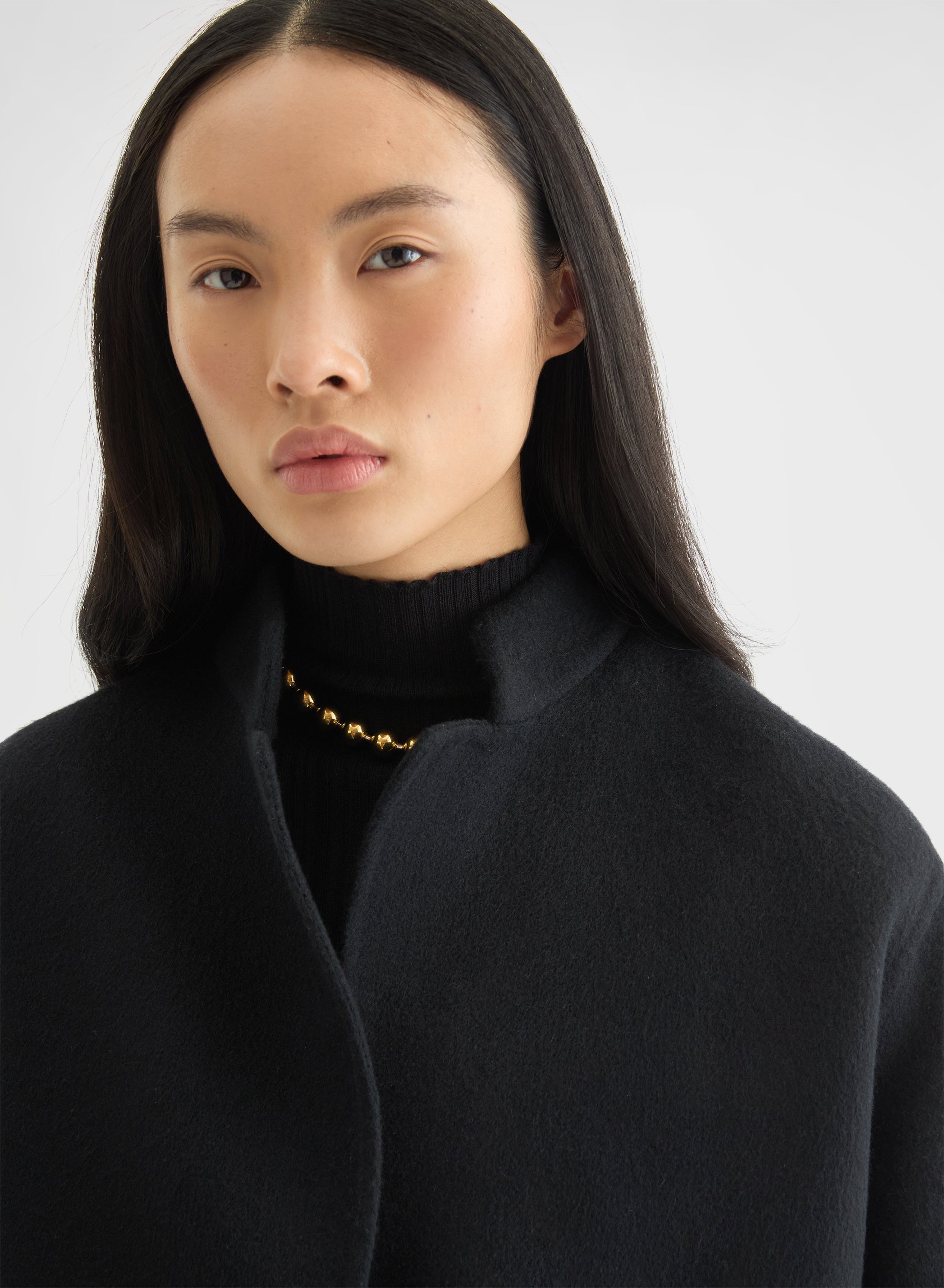 MATT CASHMERE DOUBLE FACE HIGH NECK CARDIGAN JACKET BLACK