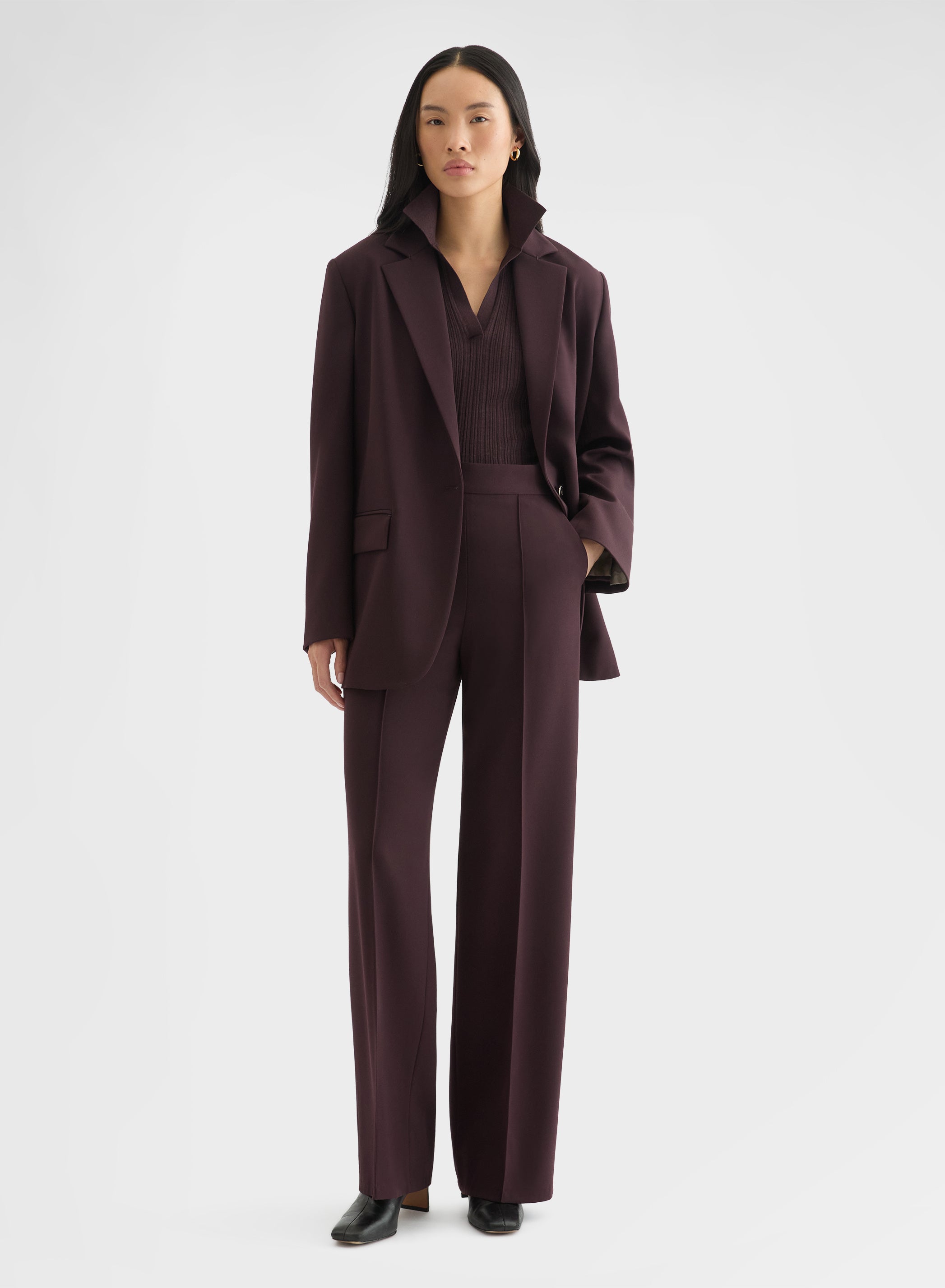 FLUID WOOL SINGLE BREASTED BLAZER BURGUNDY