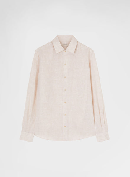 【mnem】Surren Stripe Collar One Piece Linen Stripes One Piece Collar Shirt Sand