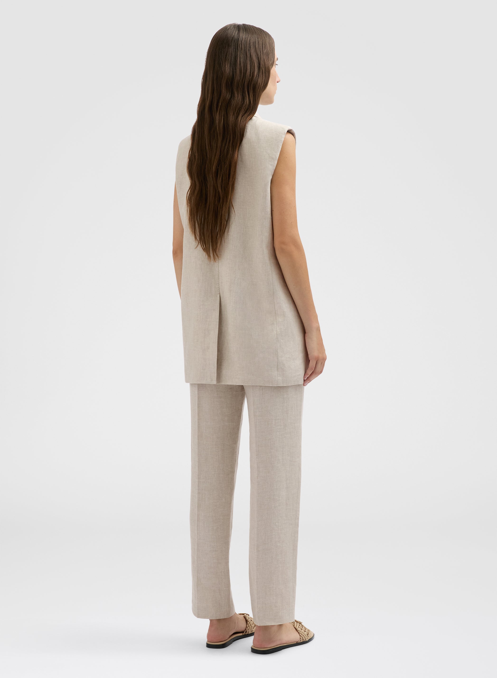 BATAVIA LINEN SINGLE BREASTED VEST STONE